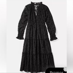 LOFT Black Tiered Long Sleeve Midi Dress